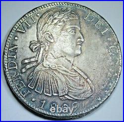 1809 AU Mexico Silver 8 Reales Antique 1800s Spanish Colonial Silver Dollar Coin