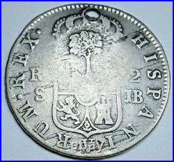 1826 Costa Rica Type III Countermark on Spain Silver 2 Reales Antique 1800s Coin