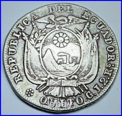 1848/7 Overdate Quito Ecuador Silver 2 Reales Antique Old 1800's Ecuadorian Coin