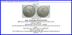 1871 SPAIN w King Amadeo I Amadeus Antique Silver 5 Pesetas Spanish Coin i74763