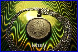 1873-1887 German. 900 Silver Mark Coin Bezel Pendant on a 30.925 Silver Chain