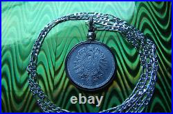 1873-1887 German. 900 Silver Mark Coin Bezel Pendant on a 30.925 Silver Chain 1873-1887 German. 900 Silver Mark Coin Bezel Pendant on a 30.925 Silver Chain