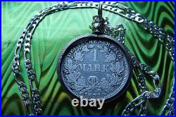 1873-1887 German. 900 Silver Mark Coin Bezel Pendant on a 30.925 Silver Chain