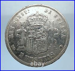 1877 SPAIN w King ALFONSO XII Antique Silver 5 Pesetas SPANISH Coin i72465