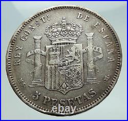 1884 SPAIN w King ALFONSO XII Antique Silver 5 Pesetas SPANISH Coin i74757