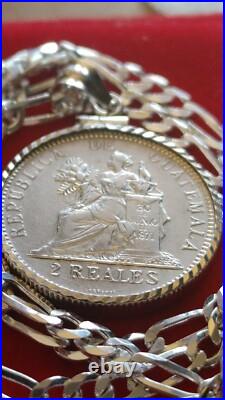 1894 Guatemala Muskets Scales of Justice 2 REALES Pendant 24 925 SILVER CHAIN