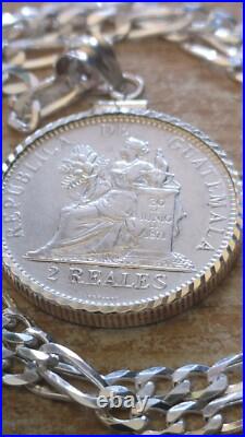 1894 Guatemala Muskets Scales of Justice 2 REALES Pendant 24 925 SILVER CHAIN