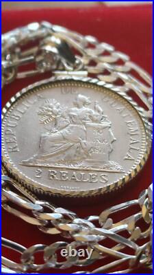 1894 Guatemala Muskets Scales of Justice 2 REALES Pendant 24 925 SILVER CHAIN