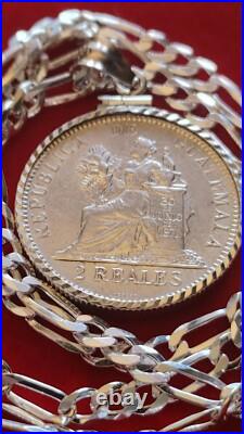 1894 Guatemala Muskets Scales of Justice 2 REALES Pendant 24 925 SILVER CHAIN