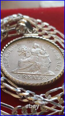 1894 Guatemala Muskets Scales of Justice 2 REALES Pendant 24 925 SILVER CHAIN