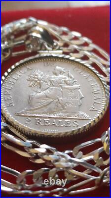 1894 Guatemala Muskets Scales of Justice 2 REALES Pendant 24 925 SILVER CHAIN