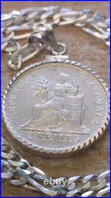 1894 Guatemala Muskets Scales of Justice 2 REALES Pendant 24 925 SILVER CHAIN
