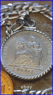 1894 Guatemala Muskets Scales of Justice 2 REALES Pendant 24 925 SILVER CHAIN