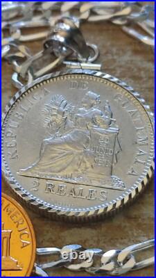 1894 Guatemala Muskets Scales of Justice 2 REALES Pendant 24 925 SILVER CHAIN 1894 Guatemala Muskets Scales of Justice 2 REALES Pendant 24 925 SILVER CHAIN