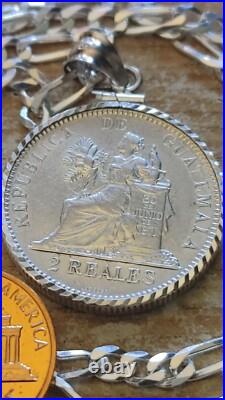 1894 Guatemala Muskets Scales of Justice 2 REALES Pendant 24 925 SILVER CHAIN