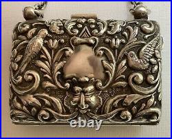 1904 Sterling Silver Silk Lined -Coin Dance Card Purse Monogrammed