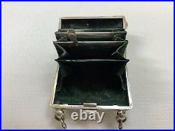 1904 Sterling Silver Silk Lined -Coin Dance Card Purse Monogrammed