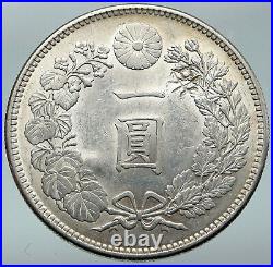 1912 JAPAN Emperor MEIJI Large Antique Silver 1 Yen Japanese Coin DRAGON i87162