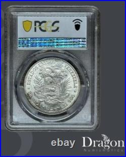 1926 Venezuela 5 Bolívares Antique Silver Coin Au 55 0.900 Pcgs
