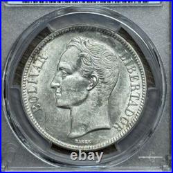 1926 Venezuela 5 Bolívares Antique Silver Coin Au 55 0.900 Pcgs