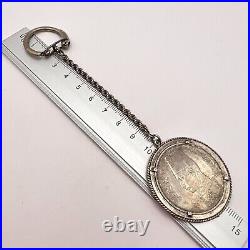 1937 Antique Keychain Silver 835 Coin 10 Piastres Egypt King Farouk Befure Wear