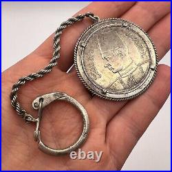 1937 Antique Keychain Silver 835 Coin 10 Piastres Egypt King Farouk Befure Wear