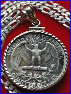 1951 US Antique Unique Silver 25c Coin Pendant on 18 925 Sterling Silver Chain