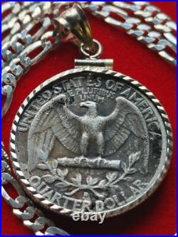 1951 US Antique Unique Silver 25c Coin Pendant on 18 925 Sterling Silver Chain