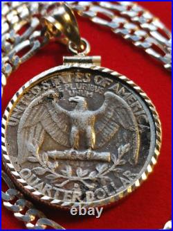 1951 US Antique Unique Silver 25c Coin Pendant on 18 925 Sterling Silver Chain