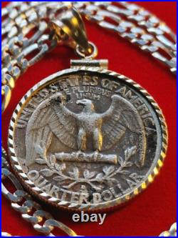 1951 US Antique Unique Silver 25c Coin Pendant on 18 925 Sterling Silver Chain