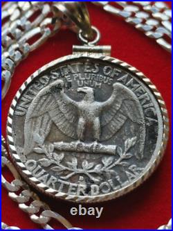 1951 US Antique Unique Silver 25c Coin Pendant on 18 925 Sterling Silver Chain