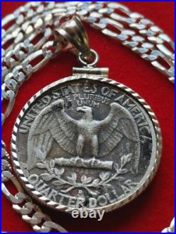 1951 US Antique Unique Silver 25c Coin Pendant on 18 925 Sterling Silver Chain