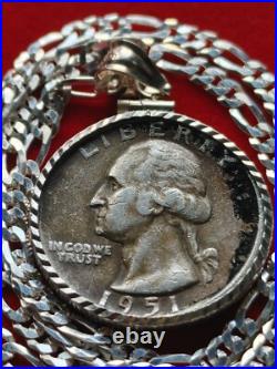 1951 US Antique Unique Silver 25c Coin Pendant on 18 925 Sterling Silver Chain