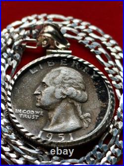 1951 US Antique Unique Silver 25c Coin Pendant on 18 925 Sterling Silver Chain