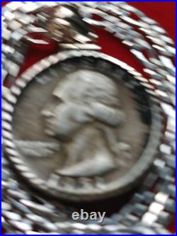 1951 US Antique Unique Silver 25c Coin Pendant on 18 925 Sterling Silver Chain