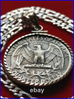 1951 US Antique Unique Silver 25c Coin Pendant on 18 925 Sterling Silver Chain
