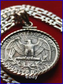 1951 US Antique Unique Silver 25c Coin Pendant on 18 925 Sterling Silver Chain