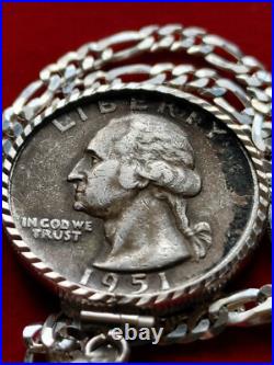 1951 US Antique Unique Silver 25c Coin Pendant on 18 925 Sterling Silver Chain