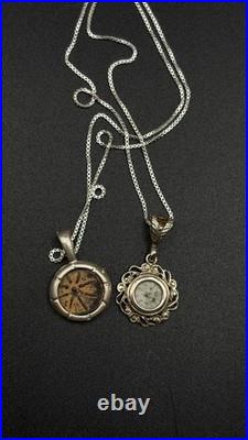 2 Ancient Widow's Mite Coins in Sterling Silver pendants with Neckless