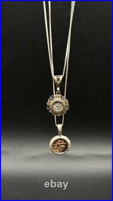 2 Ancient Widow's Mite Coins in Sterling Silver pendants with Neckless
