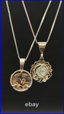 2 Ancient Widow's Mite Coins in Sterling Silver pendants with Neckless