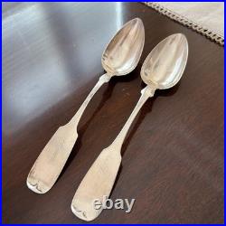 2 COIN SILVER SPOONS SERVING SPOONS one Philo Dubois one Hall and Hewson c1845