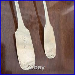 2 COIN SILVER SPOONS SERVING SPOONS one Philo Dubois one Hall and Hewson c1845