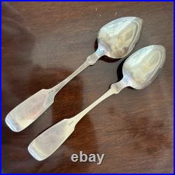 2 COIN SILVER SPOONS SERVING SPOONS one Philo Dubois one Hall and Hewson c1845