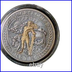 2 OZ Antiqued and gold guilded? . 999 2023 Cook Islands Norse Gods Freyr