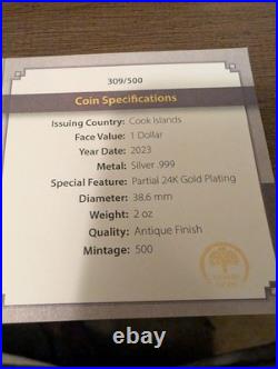 2 OZ Antiqued and gold guilded? . 999 2023 Cook Islands Norse Gods Freyr