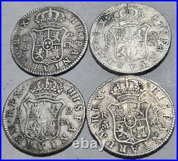 2 Reales 1805 1806 1808 Carolus IIII Rare Lot Of 4 Antique Colonial Silver Coins