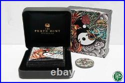 2 oz 2021 Perth Mint Double Dragon Phoenix Ying Tang Antiqued Fine Silver Coin