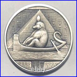 2 oz Silver Antique Thoth Round (Egyptian Gods Series #8, New, High Relief)