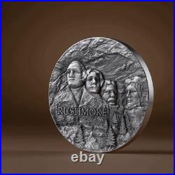 2 oz Silver Coin 2024 Ghana Rock-cut Monuments Mount Rushmore Antiqued